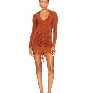 Superdown Penelope ruched mini dress cinnamon pumpkin NWT